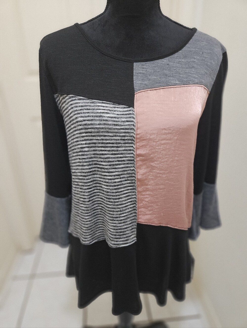 Colorblock Midi Top with Pink Satin Panel